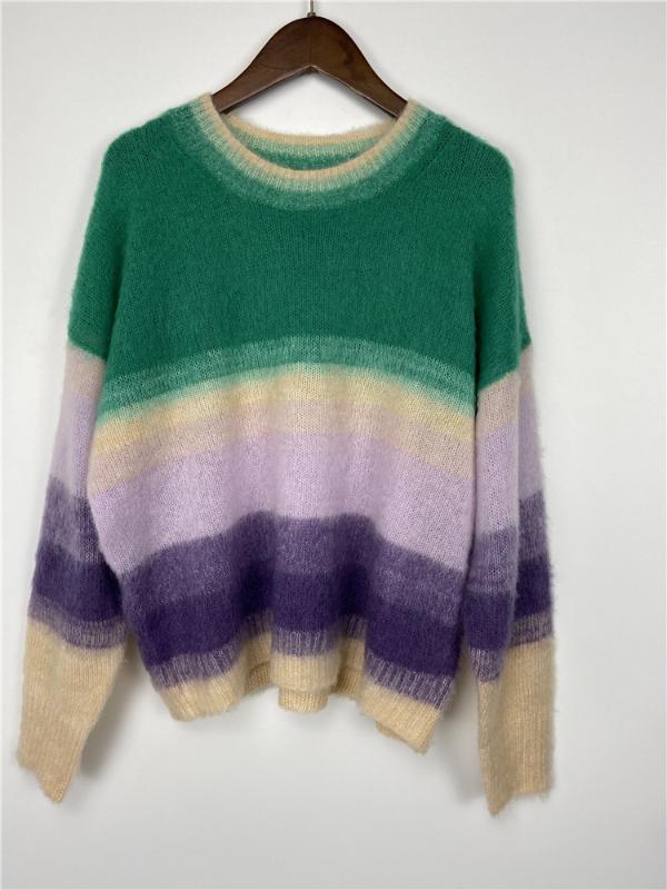 

ElfStyle] - Green Gradient Striped Mohair Knitted SWEATER Oversized TOPS WOMAN KNITS