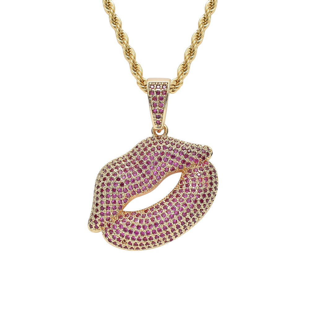 

18K Gold Plated Hot Lip Pendant Hip Hop Necklace, Cubic Zirconia Christmas Pendant Jewelry Xmas Choker Necklace, Women Party Jewelr