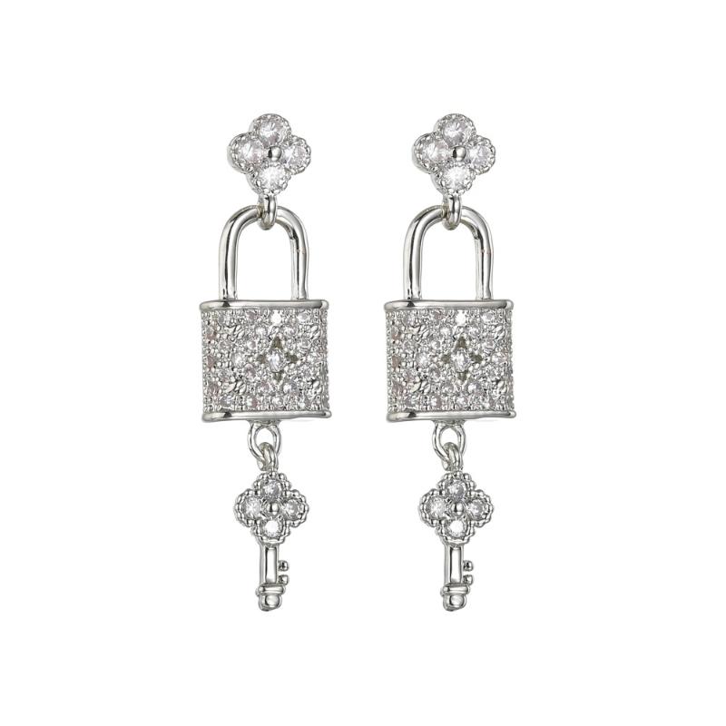 

Full CZ Crystal Lock Earrings Studs Luxury Delicate Women Key Padlock Earings for Women Girls Party Jewelry Gift Aretes