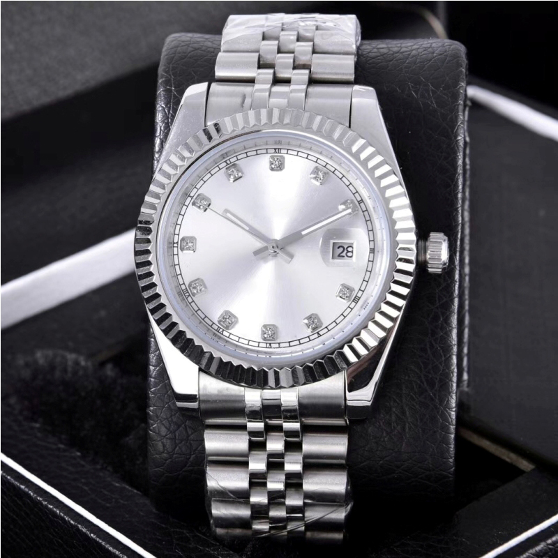 

Fashion Date Watches Silver Dial Stainless Steel Diamond Automatic Wristwatch Movement 2813 Valentine's Best Gift 36mm, Yellow gold