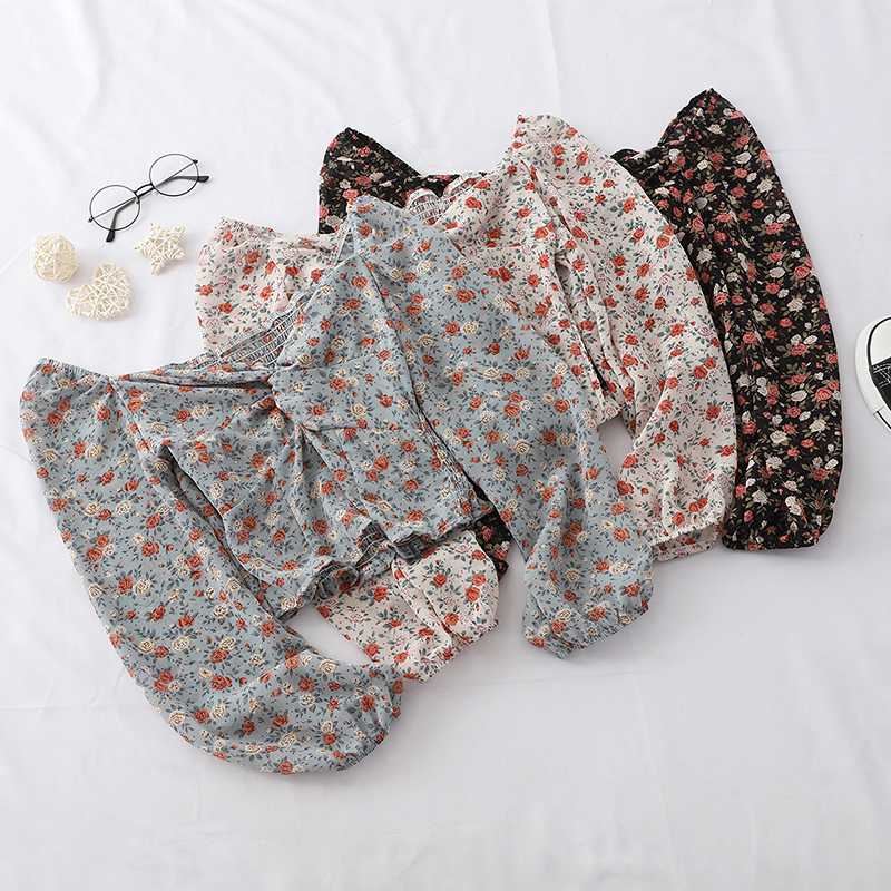 

Ladies Short Style Print Tops And Blouses Floral Puff Sleeves Women Fashion Blouses Casual Female Lace Up Shirts Blusas Mujer, Beige