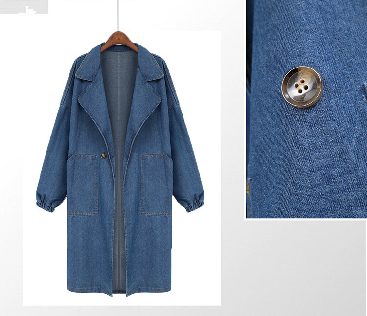 

Blue coats and jackets women Streetwear plus size women clothing cowboy coat Turn-down Collar Single Button Loose Cotton top