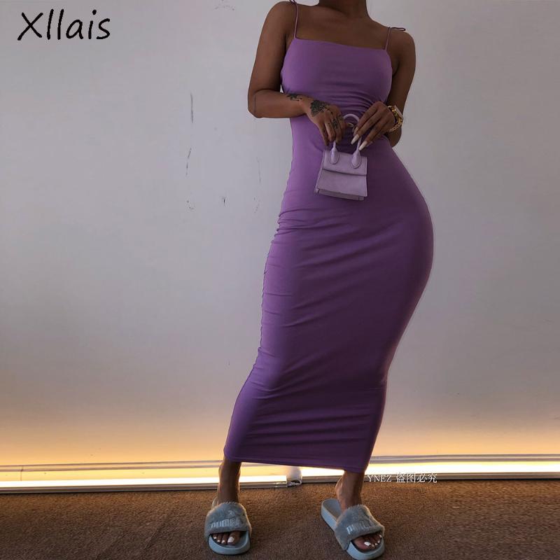 

XLLAIS strap backless sexy bodycon midi long dress new women high waist cotton striped dresses elegant fashion party clothes, Purple