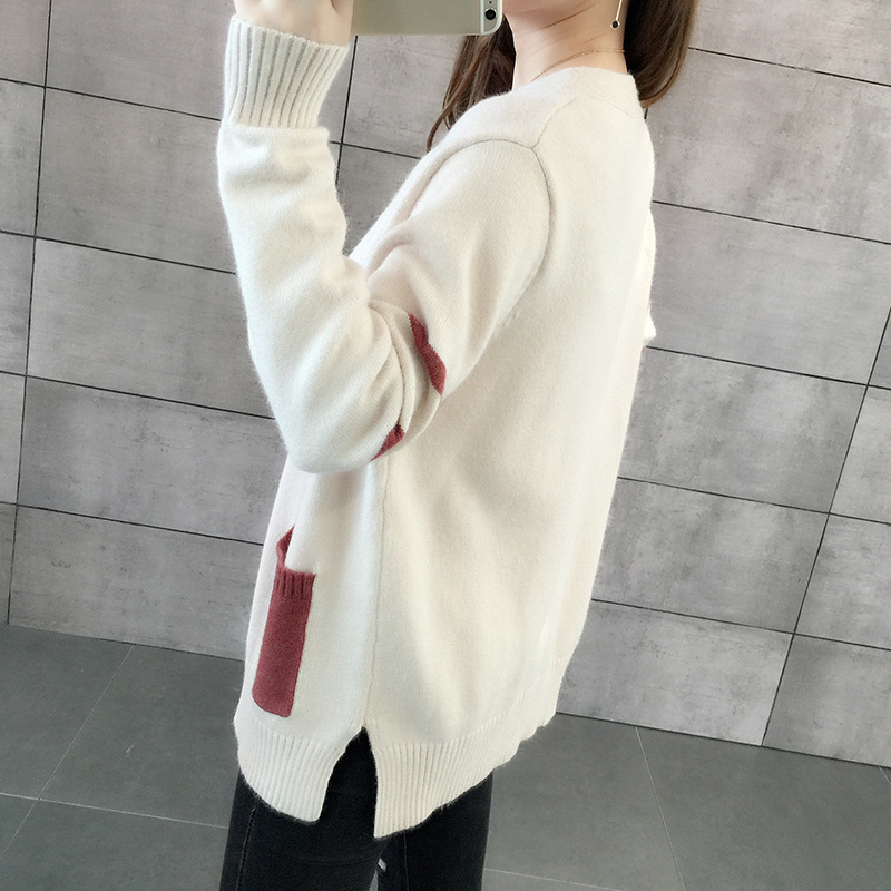 

Embroidery New Fashion Womens Autumn Single breasted Pockets Long sleeves V-Neck Sweater Knitted needle Female Sweater C 587, Blue