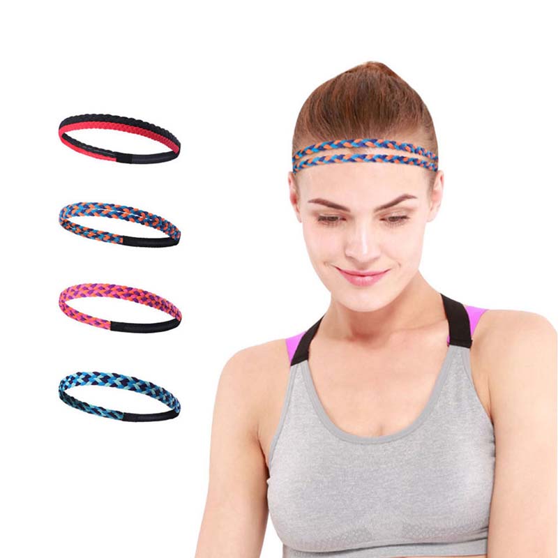 

New Women Men Running Hair Bands Weave Elastic Yoga Sweatband Fitness Sweat Bands Sport Silicone Antiskid Headband 1 PCS, Dark gray red