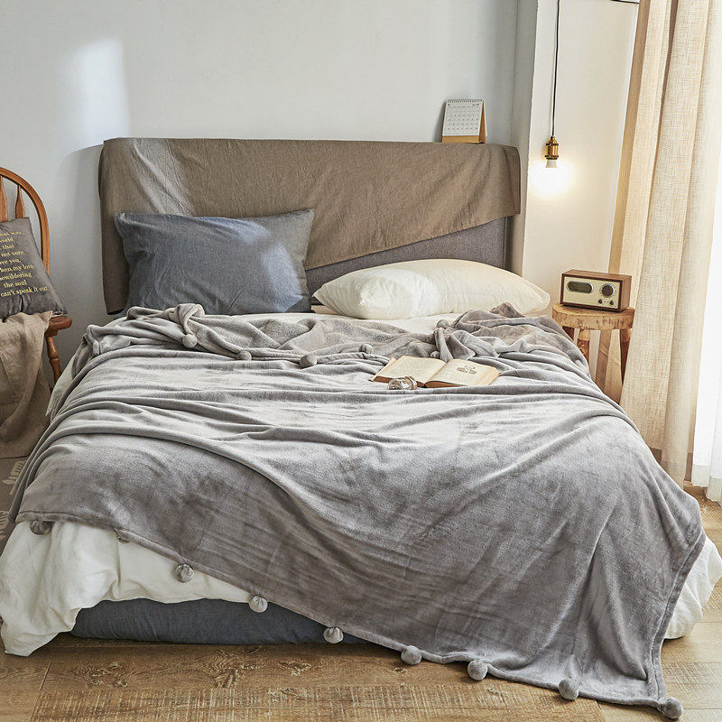 

denisroom Comfortable warm blanket solid color sofa cover blanketsingle double fleece cute ball qulit AP63#