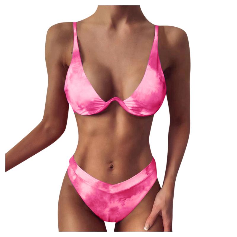

Women High Waist Thong Tie Dye Bikini Set Beach Swimsuit Padded Push Up Swimwear Two Piece Swimming Suits, As photo shows