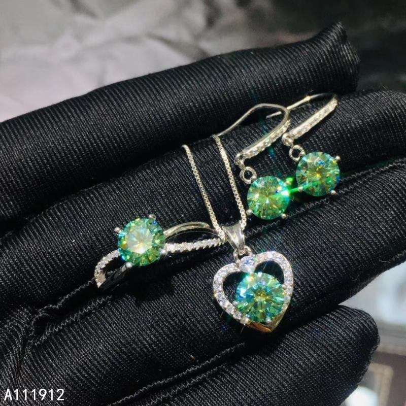 

KJJEAXCMY fine jewelry natural Mosang Diamond 925 sterling silver women pendant necklace earrings ring set support test trendy, As pic