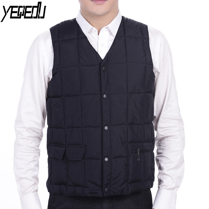 

#3602 Middle Age Down Cotton Vest Men Keep Warm Waistcoat Loose Plus Size 6XL V-neck Sleeveless Jacket Bodywarmer Winter 2018, Navy blue