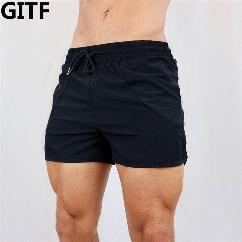 

Men Solid color Running Shorts Jogging Gym Fitness Training Quick Dry Beach Short Pants Male Summer Sports Workout Clothing, Black