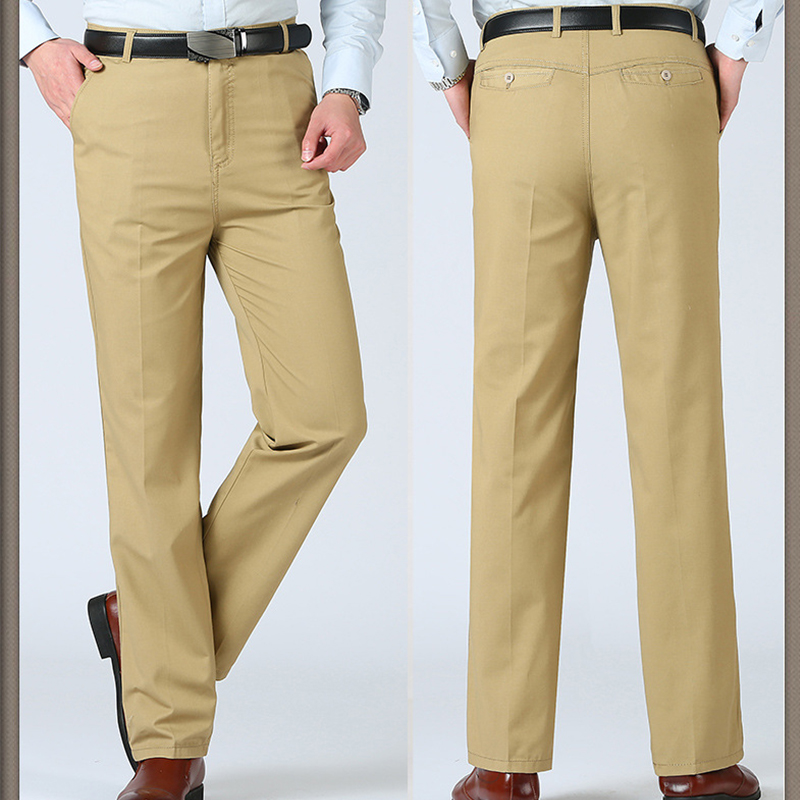 

Business Casual Pants Men Summer Trousers Loose Middle-Aged High Waist Dad Fitted Long Pant Straight Man Formal Wear Fashion New, Black