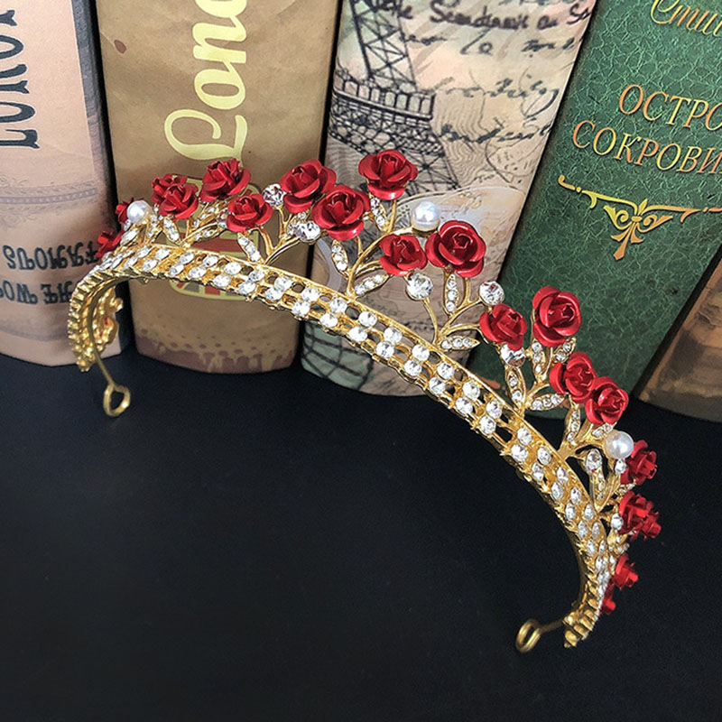 

Other High Fashion Red Rose Flower Shining Rhinestone Tiaras And Crowns Headbands For Bride Noiva Bridal Wedding Party