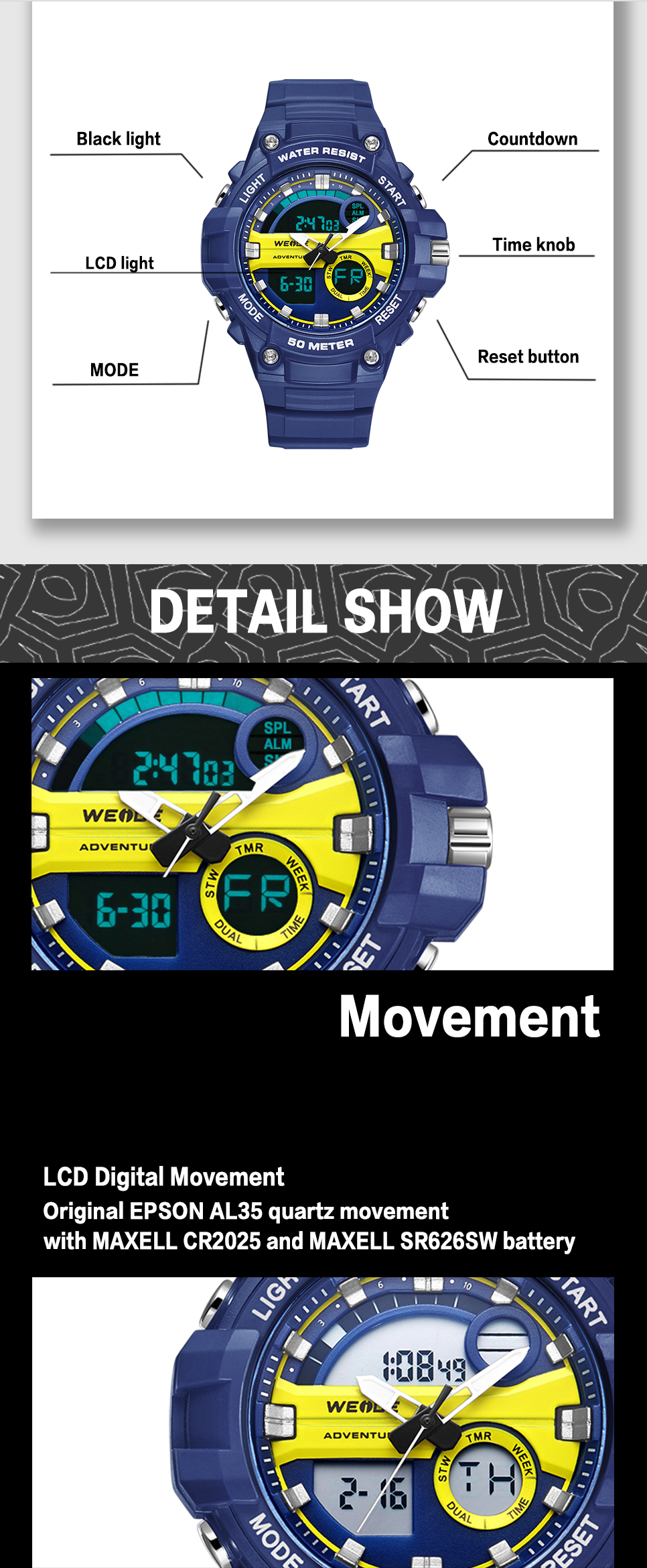 50 metres water resistant