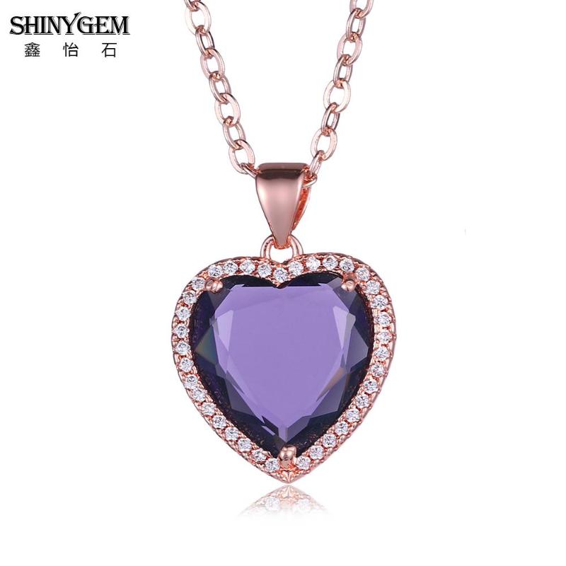 

Pendant Necklaces ShinyGem Rose Gold Charm Necklace Faceted Multicolor Crystal Heart Micro Pave Zircon Fashion For Women