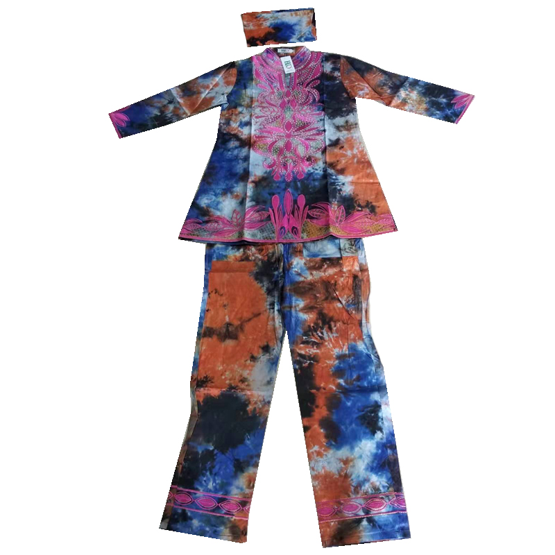 

MD Bazin Riche Dashiki Shirt Pants Set Vetement Femme 2020 African Embroidery Clothes Long Sleeve Top Trousers Suit With Turban