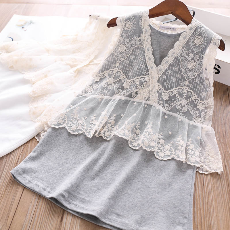 

2020 Summer Girls Sets Lace Flowers Vest and Dress Children's Clothing Wholesale