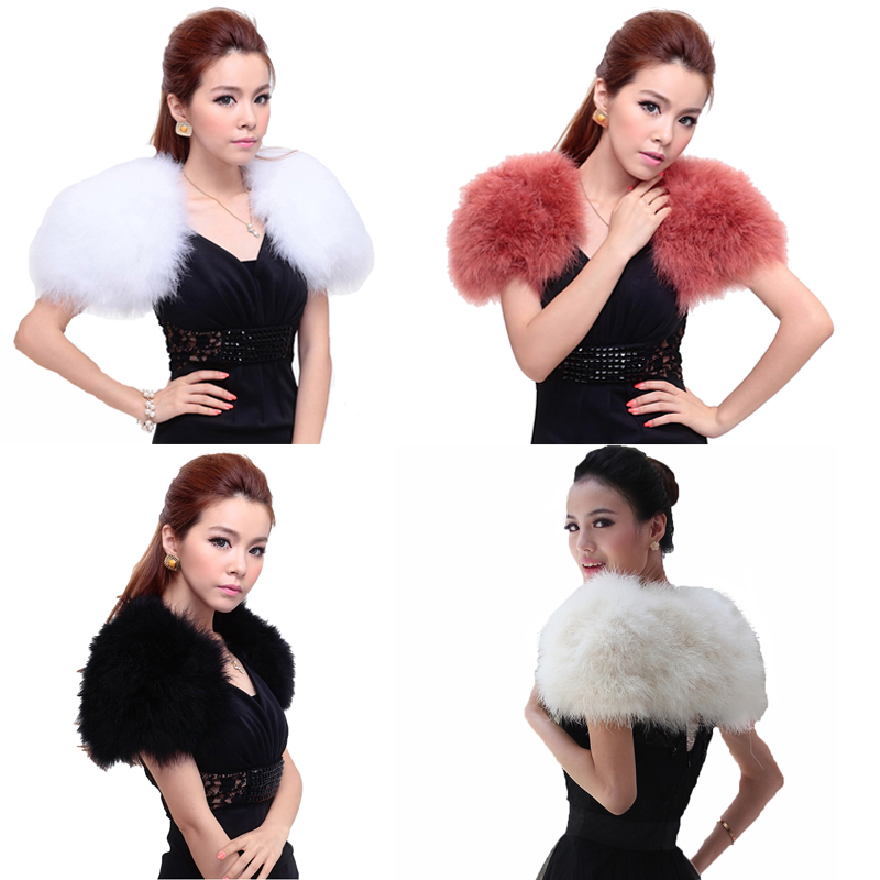 

Real ostrich feather fur cape/collar wedding party black white beige red