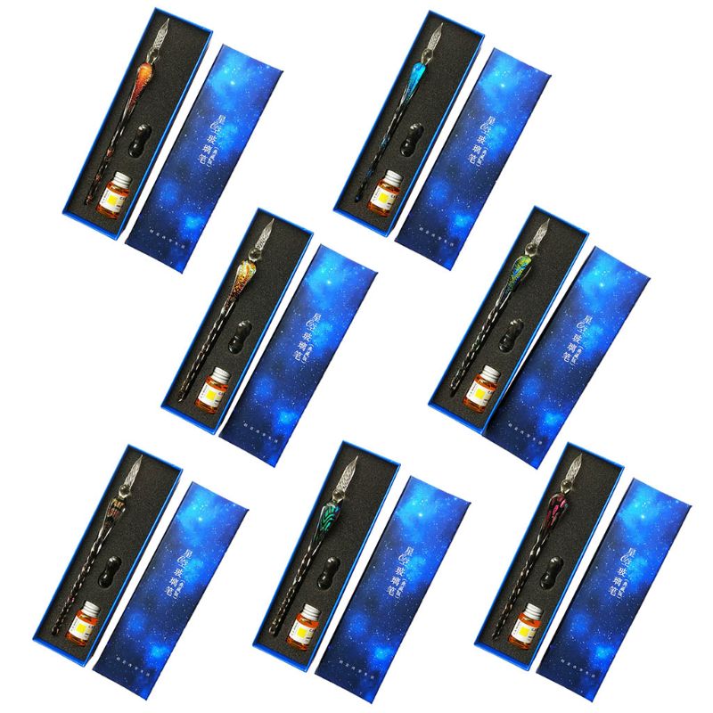 

Vintage Starry Sky Glass Fountain Dip Pen Signature Ink Set Calligraphy Writing U1JA, Red