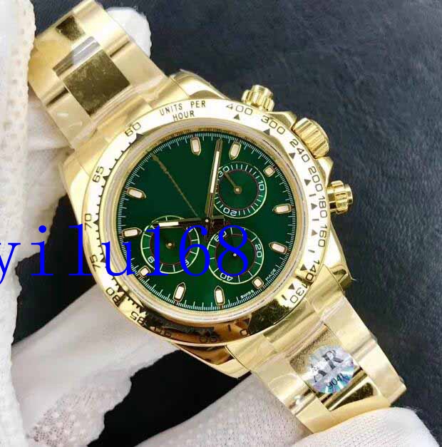 

Luxury Top Quality Men's Automatic AR CAL.4130 ETA Movement Chronograph Golden Green black Dial Yellow Gold 904L 116508 Cosmograph Watch