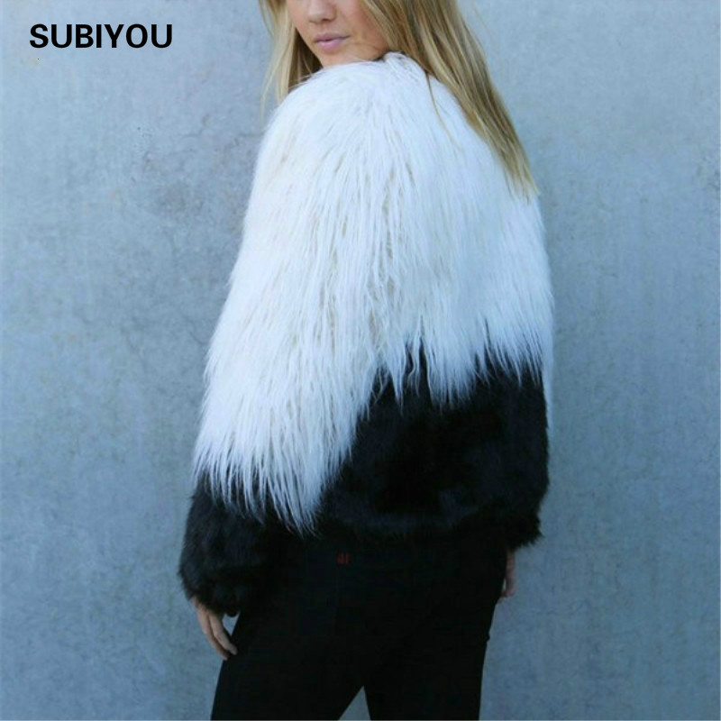 

Women' Wear Faux Fur Coat White Fur Winter Coat Women Plus Size Ladies Warm Outwear Overcoat Shaggy Plush Covered Button, Black