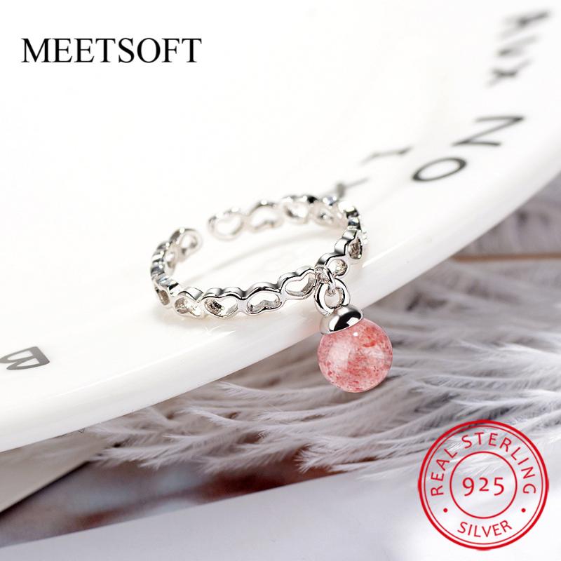 Estrella de plata esterlina 925 Anillo De Cristal Luna Fresa Mujer Regalo Ajustable