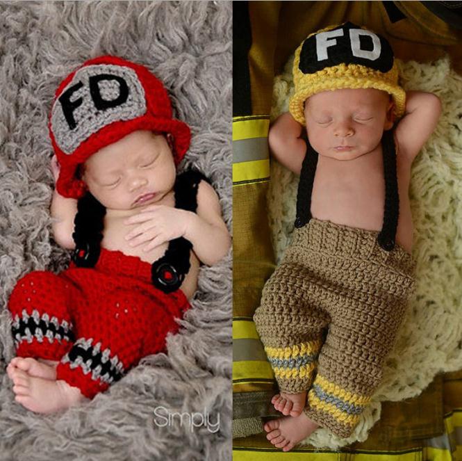 

Handmade Crochet Baby Fireman Outfit Newborn Photo Props Knitted Baby Costume Christmas Outfit Baby shower Gift, Yellow