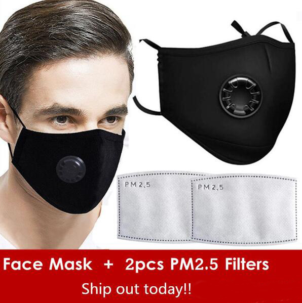 

Reusable Breath Valve PM2.5 Mouth Mask Anti Dust Anti Pollution Mask for Man and Woman Black Mask Mouth Protection + Free 2 Filters