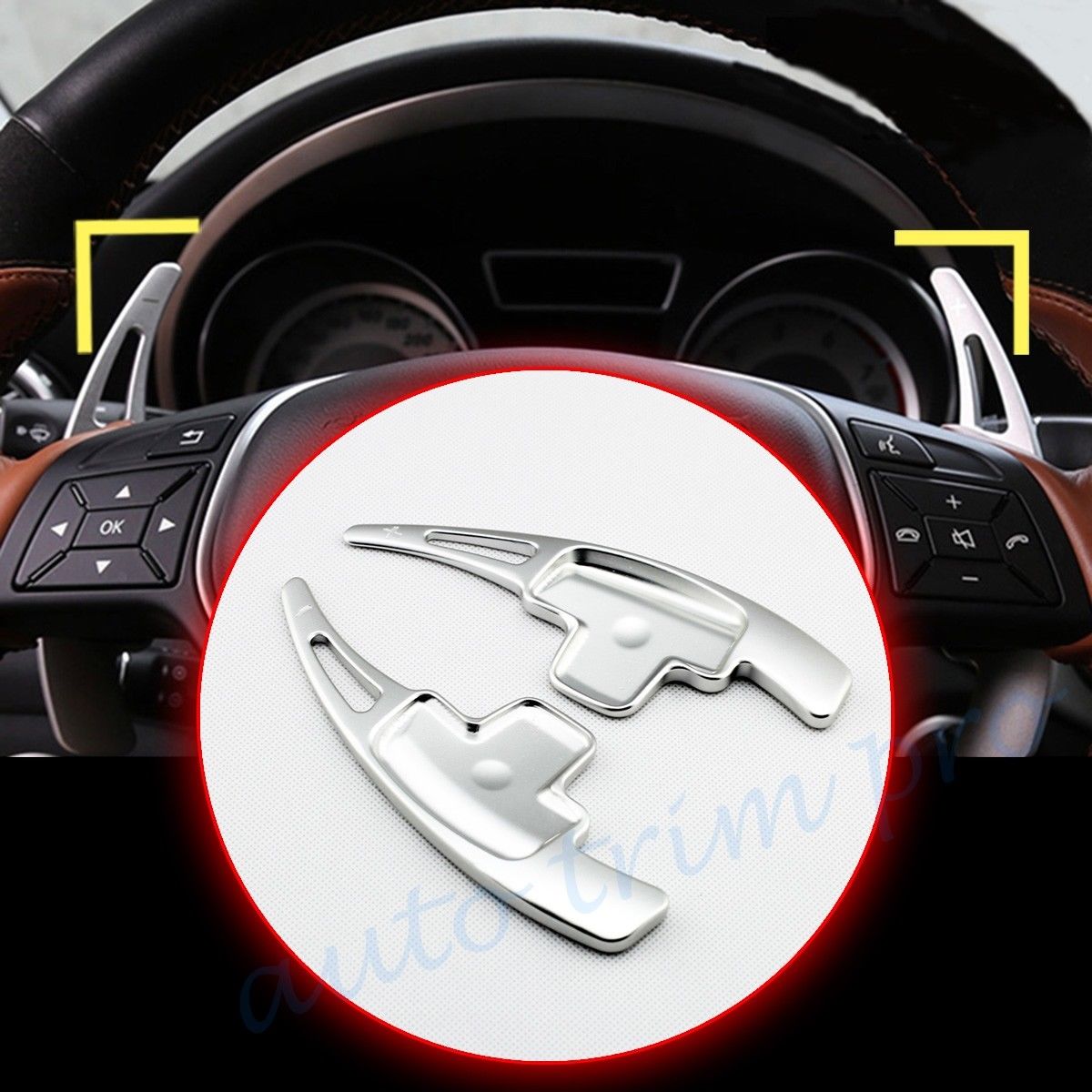 Anello in lega di alluminio cromato Decorazione del coperchio del volante Trim per CLA GLE GLC A B C Classe W204 W246 W176 W117 C117 argento