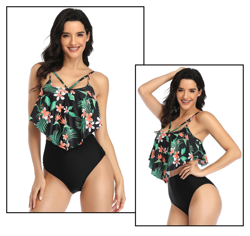 

plus size ruffle Bikini 2020 Summer Swimming Suit for Women Tankini High Waist Floral Print Swimsuit 2 Piece Biquini Swim Wear, Pink bikini