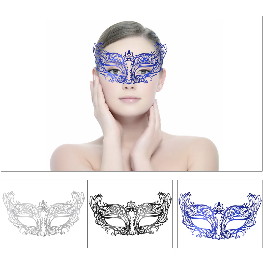 

FESTNIGHT Fashionable Blue Laser Cut Metal Half Mask with Rhinestones Masquerade Ball Halloween Mask Fancy Gift