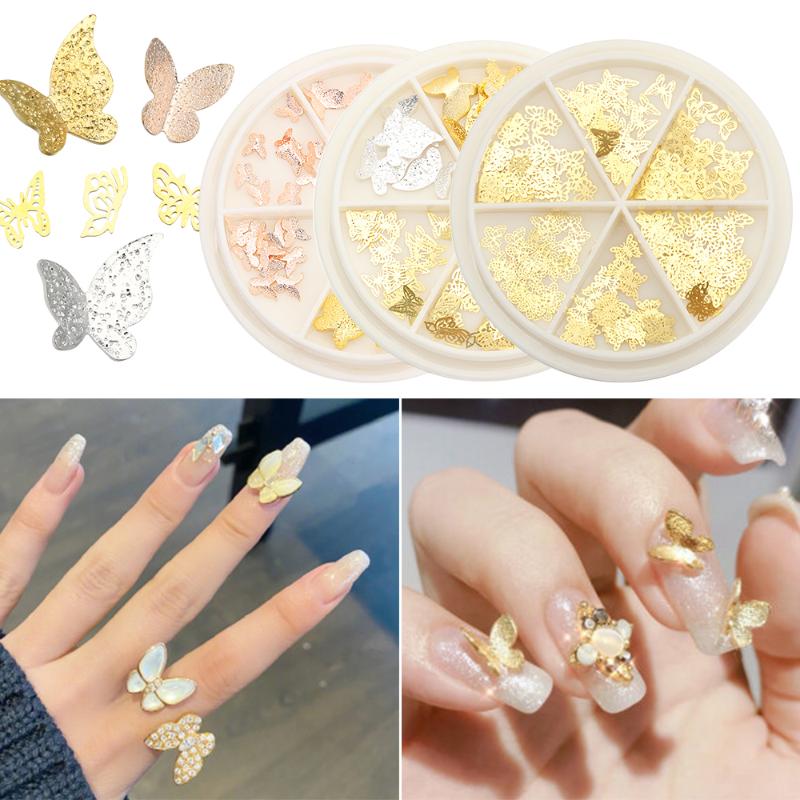 

1Box 3D Alloy Butterfly Flakes for Nail Art Decoration Glitter Studs Gold Silver Metal Decals Slices Nail Jewelry Accessories