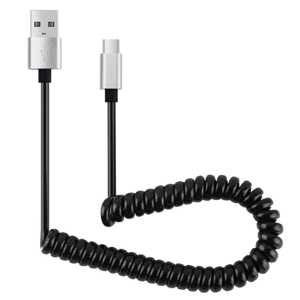 

1M Flexible Elastic Stretch USB Type C Charging Spring Cable, Black