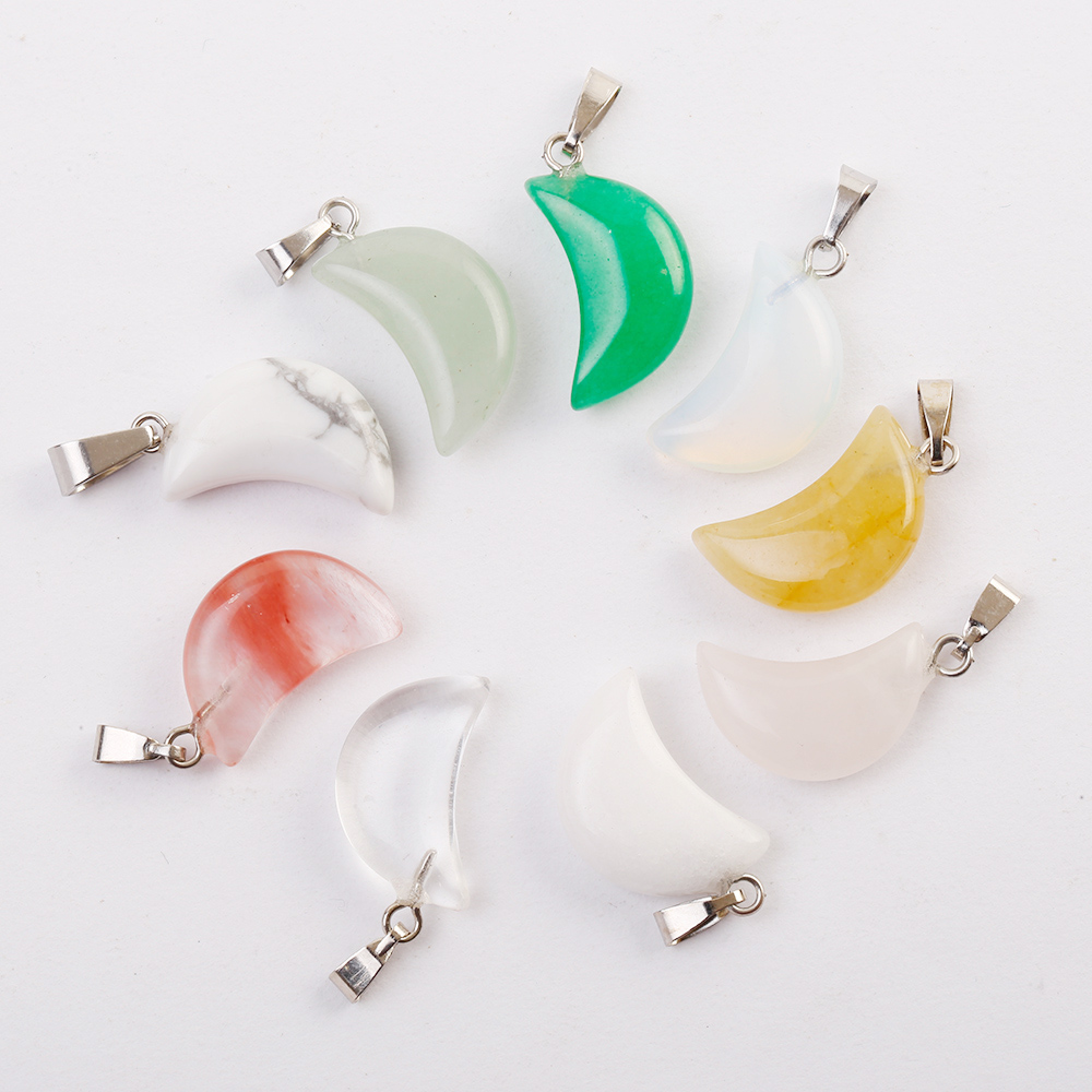 

Charms Fashion Natural Stone Moon Shaped Color mixing Pendants Crystal beads DIY Jewelry making Necklace for women Wholesale Free shipping, Silver