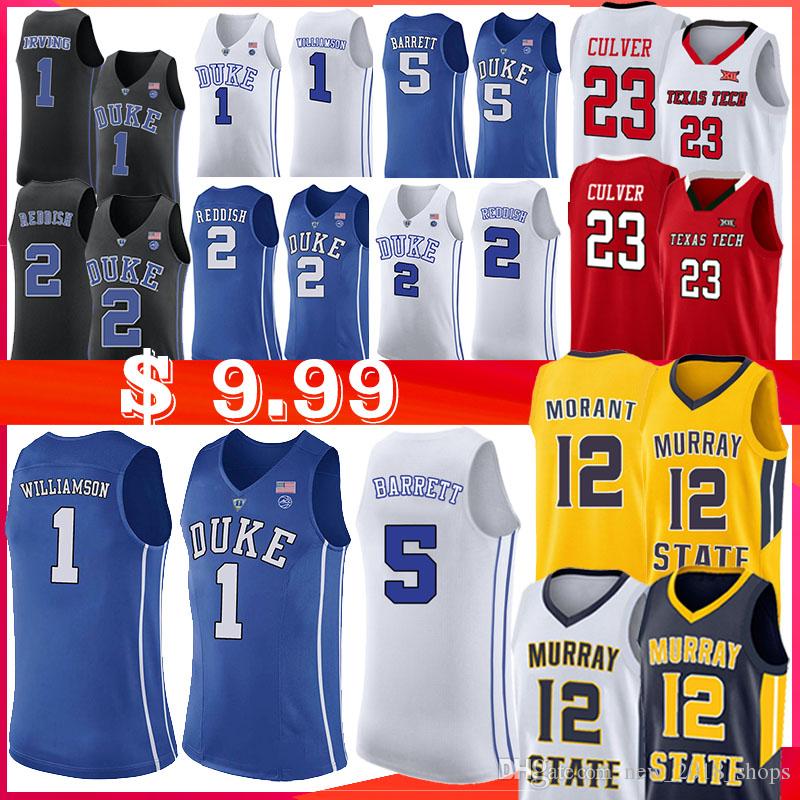 

1 Zion Williamson NCAA 12 Ja Morant Duke Blue Devils Jersey 5 RJ Barrett 2 Cam Reddish Murray State college Basketball Jersey Laettner