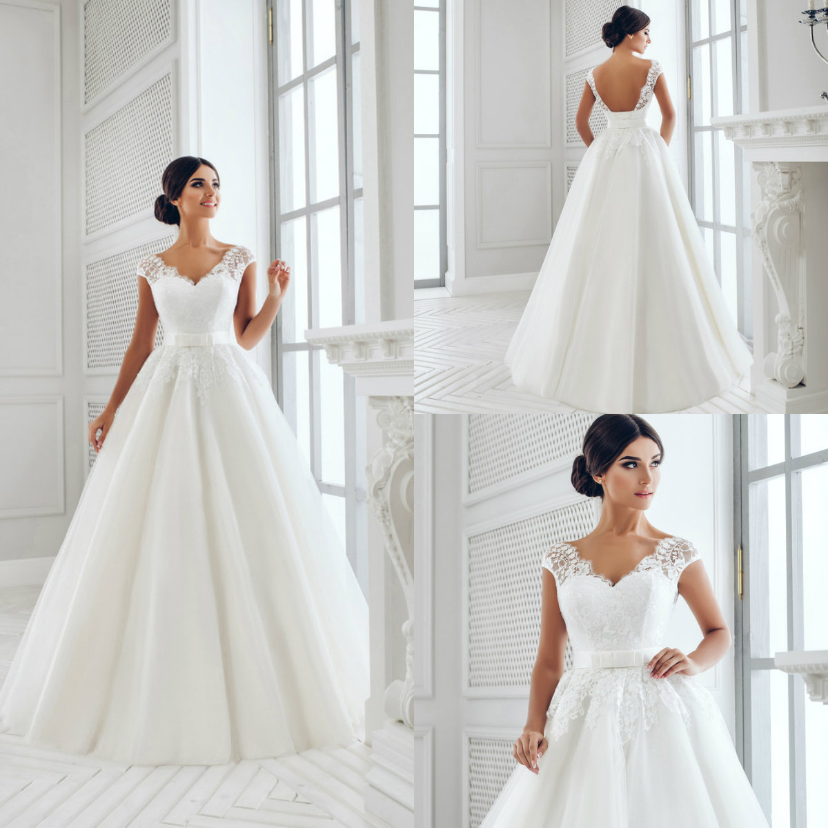 

Elegant White Wedding Dresses V Neck Lace Appliqued A Line Country Wedding Dress Cap Sleeve Plus Size robe de mariée, Red