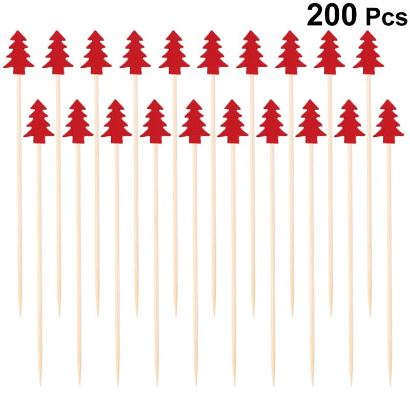 

200PCS Bamboo Cocktail Picks Disposable Fruit Cake Sticks Christmas Tree Shape Toothpicks For Appetizer Party Bar Tableware