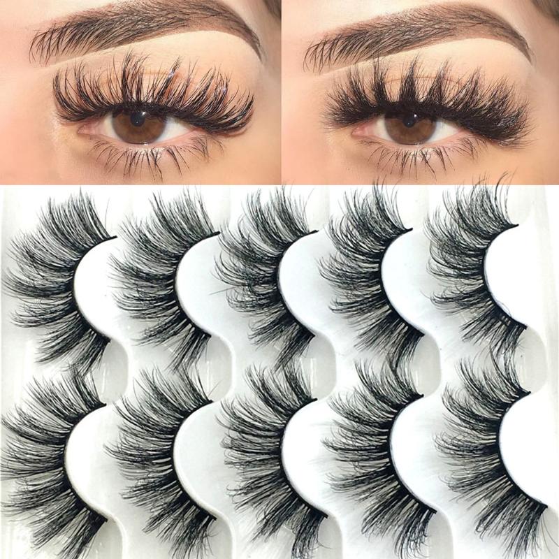 5 Pairs/Pack 6D Faux Mink Hair False Eyelashes Natural Thick Long Eye Lashes Wispy Makeup Beauty Multilayers Extension Tools
