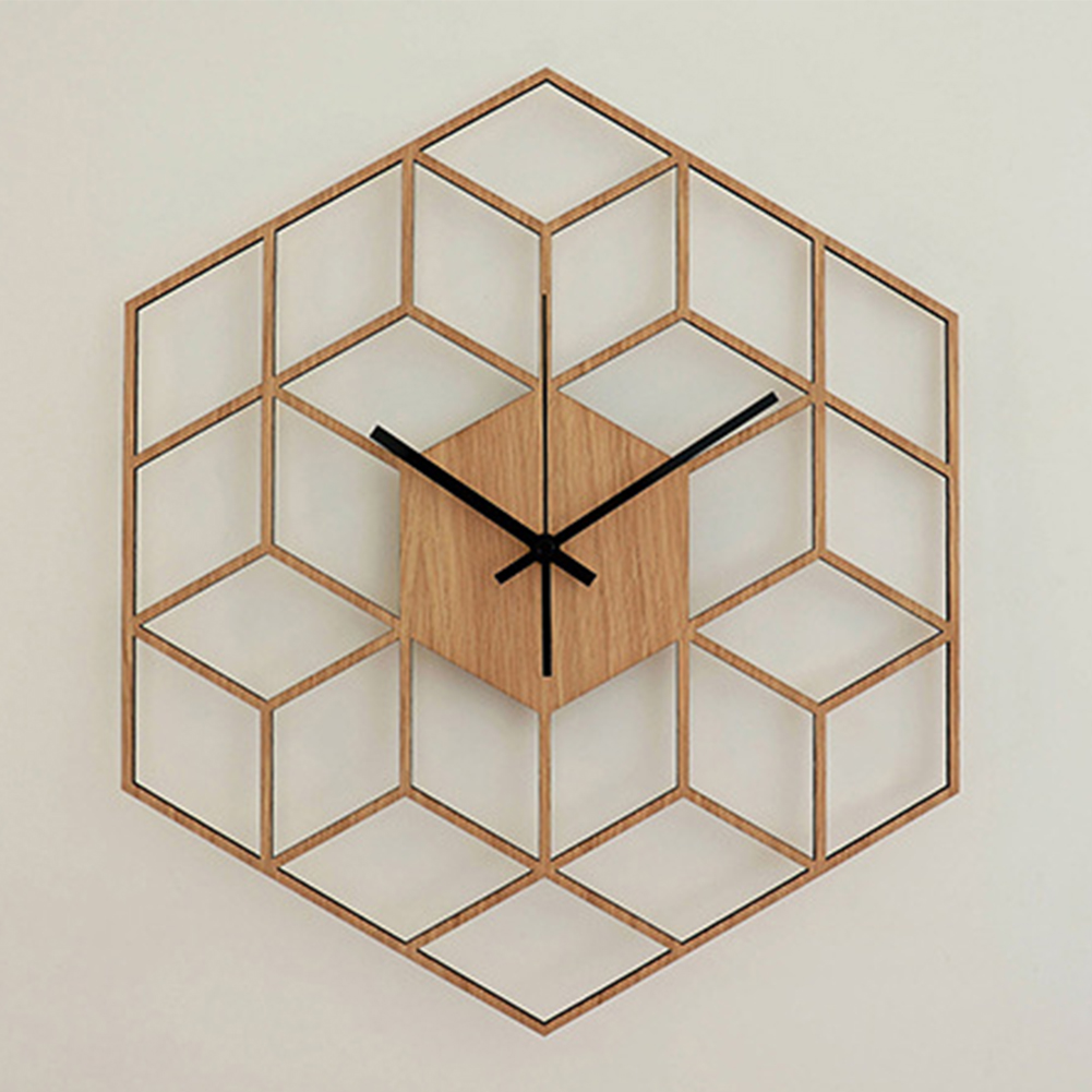 

Modern Large Silent Hexagonal Quartz Battery Operated Home Decor Office Geometry Bamboo Wood Bedroom Gift Wall Clock
