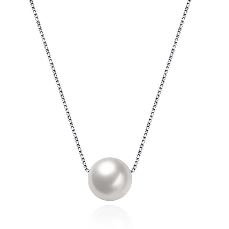 

Pendant Necklaces Women's Silver White Single Pearl 925 Solid Sterling Necklace Collarbone Chain Jewelry