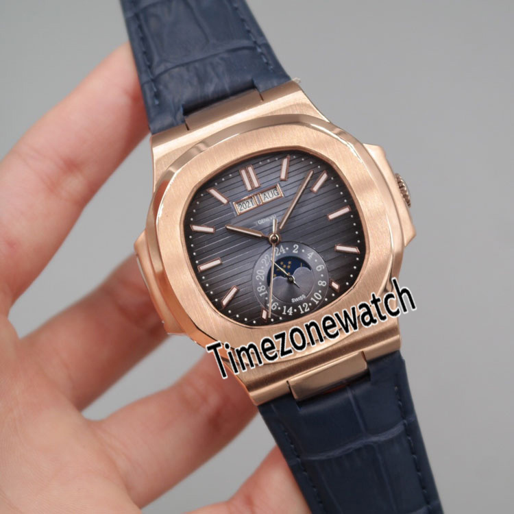

New Nautilus 5726/1 Rose Gold Gray Texture Dial Perpetual Calendar Moon Phase Automatic Mens Watch Blue Leather Cheap Timezonewatch P18g7, E18f (4)