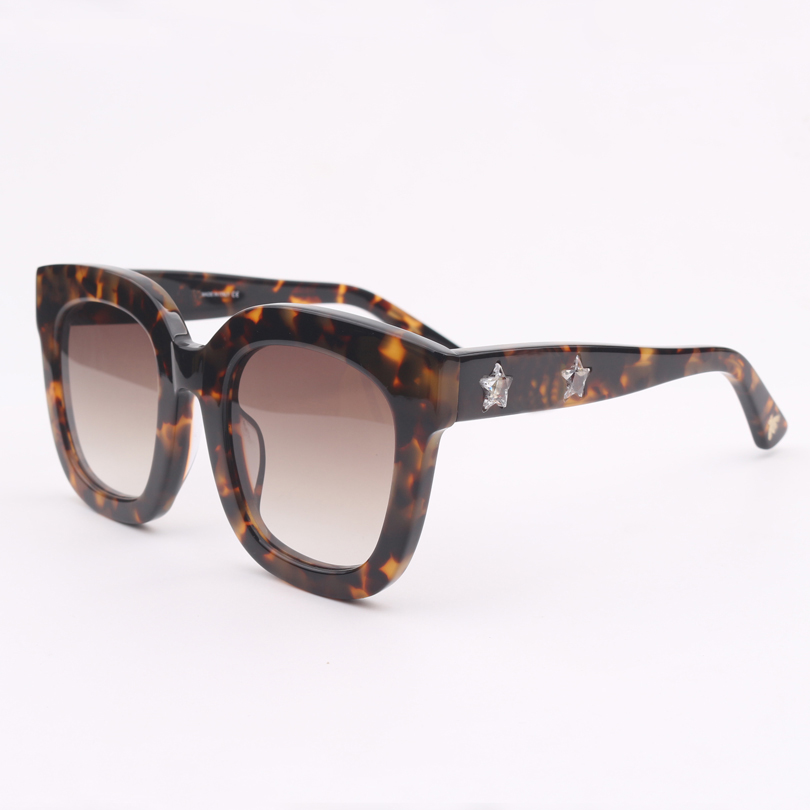 

2020 Top quality Brand Tortoiseshell Effect cat eye sunglasses women fashion square Chunky women eye wear with clear star with original box