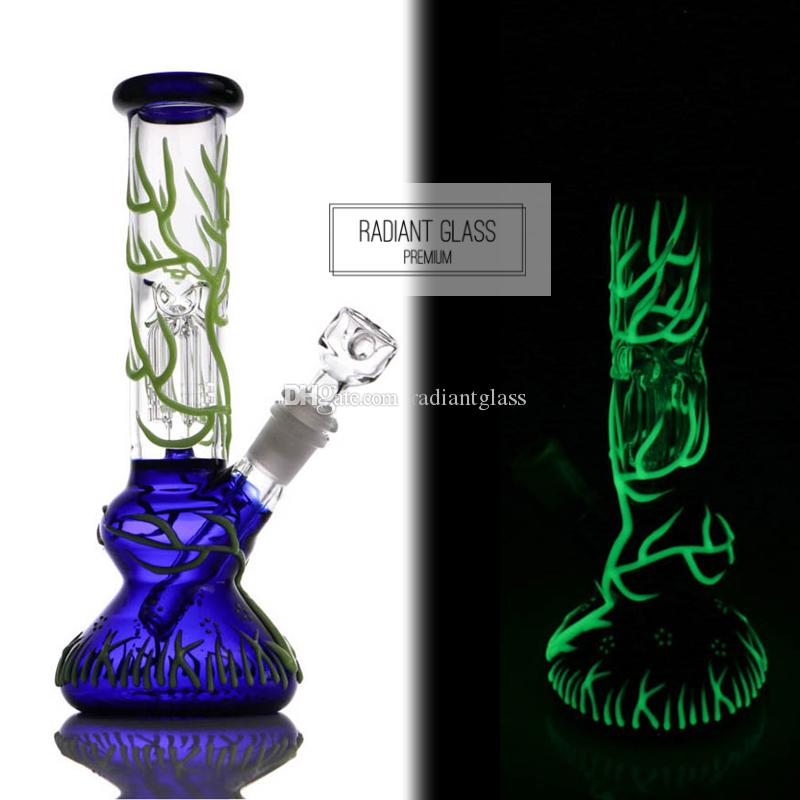 

Luminous creeper beaker bong glass bongs with oil rig dab rig water pipe tall 10'' small bong gift bowl