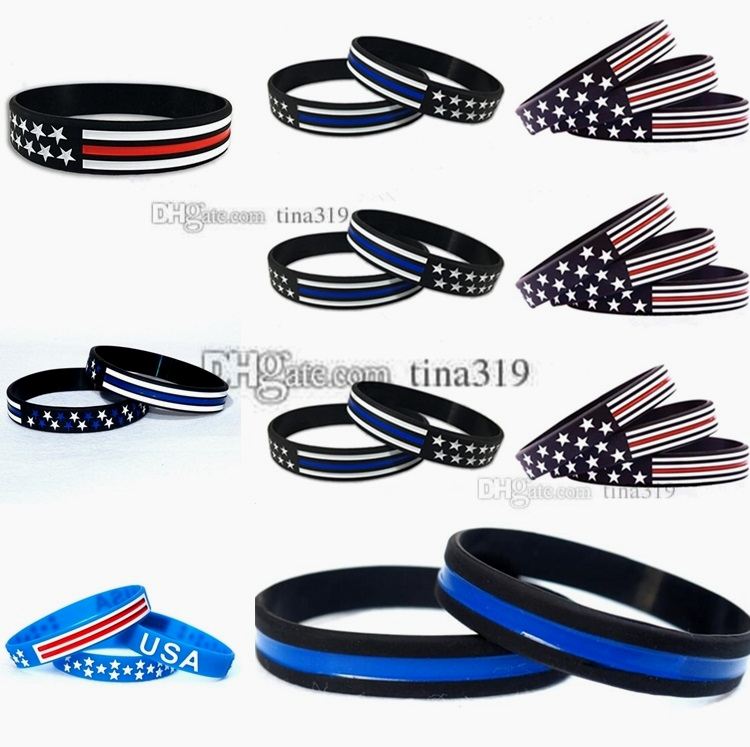 

New Thin Blue Line American Flag Silicone Wristband Thin Red Line USA Flag Hand circle Fashion Bracelets C0222