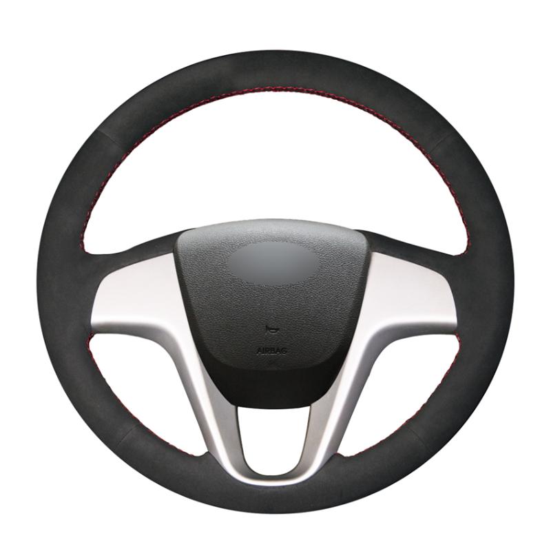 

Hand Sew Black Suede Car Steering Wheel Cover for Solaris (RU) 2010-2020 Verna 2010-2020 i20 2009-2020 Accent 2012