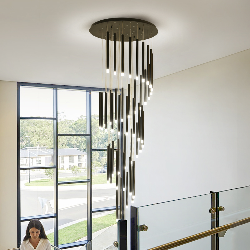 

Modern led chandelier minimalist duplex floor fashion atmosphere Nordic living room lamp villa spiral staircase long hanging