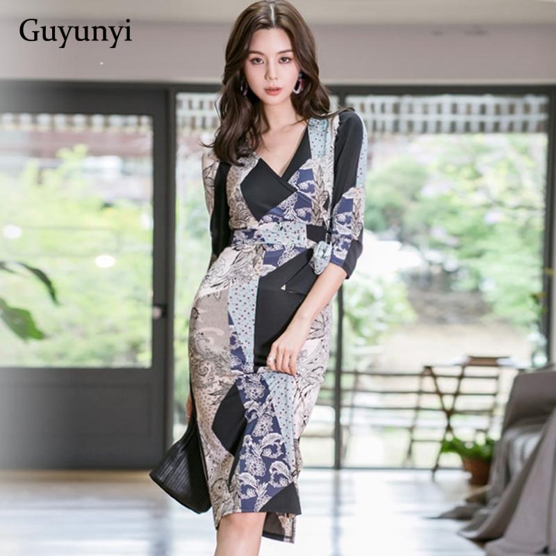 

Summer Pencil Office Lady Dress 2020 Small Sexy V-Neck Floral Half Sleeve Slim High Waist Elegant Party Dress Women, Cx1714