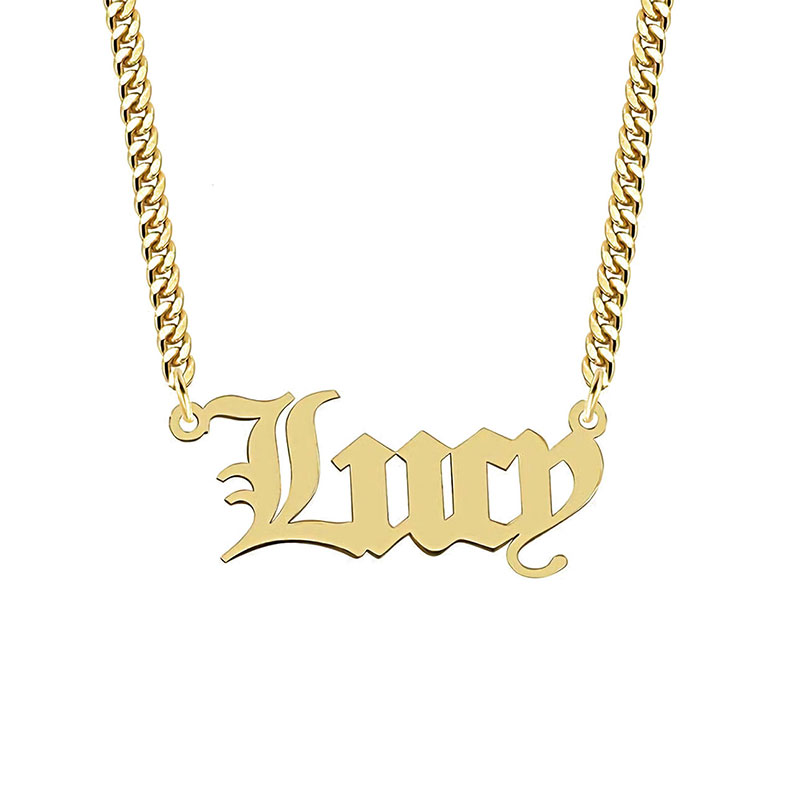 Custom Name Necklaces for Women Gold Plated Stainless Steel Nameplate Pendant with Cuban Chain Year Necklace for Mom Gift-image-533884165