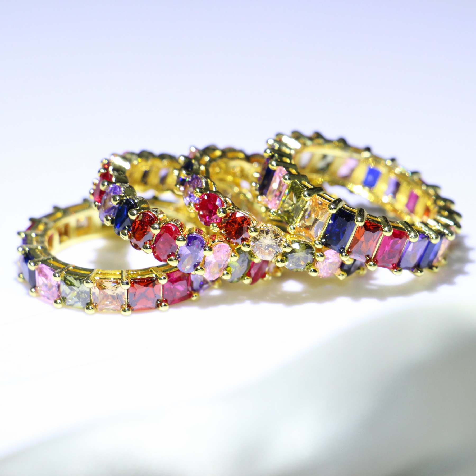 

2019 New Arrival Cut Shinning Luxury Jewelry 925 Sterling Silver&Gold Fill Multi Color Topaz CZ Diamond Stackable Women Wedding Band Ring