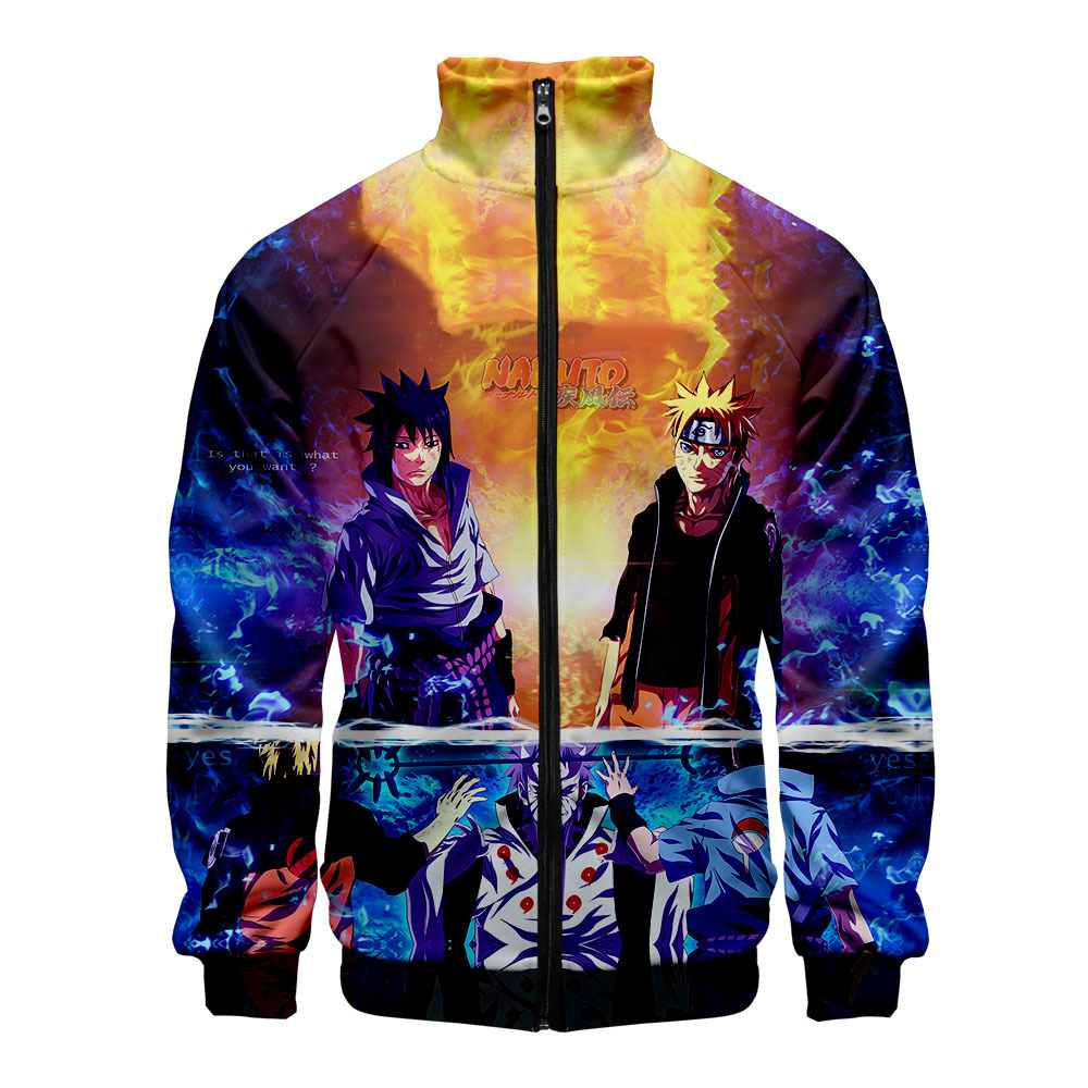 Japanese Anime Naruto 3D Print Mens Jacket Slim Stand Collar Zipper