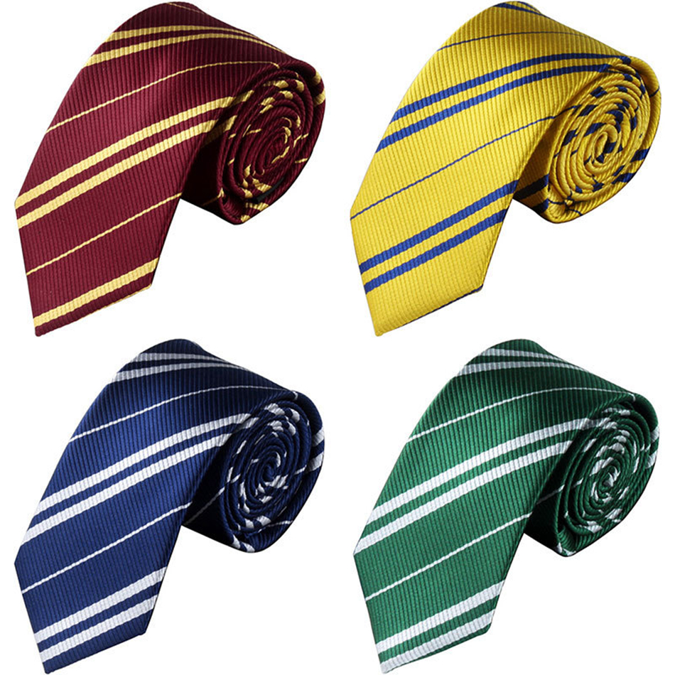 Harry Potter Thin Tie Striped Gryffindor Ravenclaw Hufflepuff Slytherin House Crest Necktie Neckwear